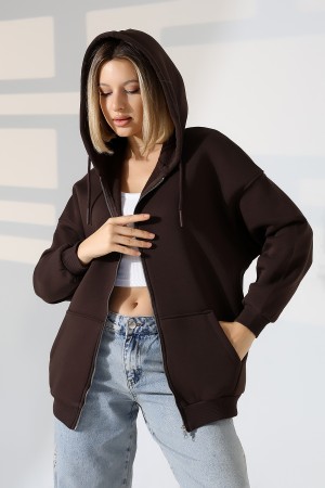 21618 KADIN 3 İP PENYE KOMPAKT  ŞARDONLU METAL FERMUARLI SALAŞ OVERSİZE KAPŞONLU KANGURU CEPLİ SWEATSHIRT 21618 KADIN 3 İP PENYE KOMPAKT  ŞARDONLU METAL FERMUARLI SALAŞ OVERSİZE KAPŞONLU KANGURU CEPLİ SWEATSHIRT
