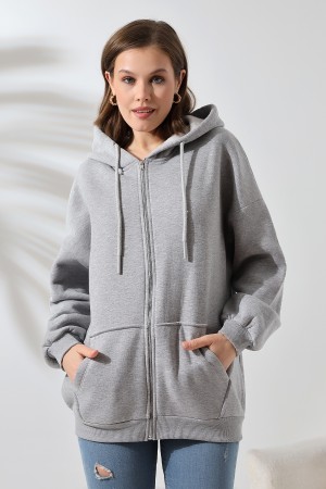 21618 KADIN 3 İP PENYE KOMPAKT  ŞARDONLU METAL FERMUARLI SALAŞ OVERSİZE KAPŞONLU KANGURU CEPLİ SWEATSHIRT 21618 KADIN 3 İP PENYE KOMPAKT  ŞARDONLU METAL FERMUARLI SALAŞ OVERSİZE KAPŞONLU KANGURU CEPLİ SWEATSHIRT