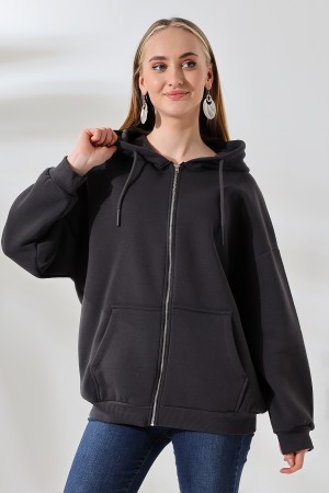 21618 KADIN 3 İP PENYE KOMPAKT  ŞARDONLU METAL FERMUARLI SALAŞ OVERSİZE KAPŞONLU KANGURU CEPLİ SWEATSHIRT 21618 KADIN 3 İP PENYE KOMPAKT  ŞARDONLU METAL FERMUARLI SALAŞ OVERSİZE KAPŞONLU KANGURU CEPLİ SWEATSHIRT