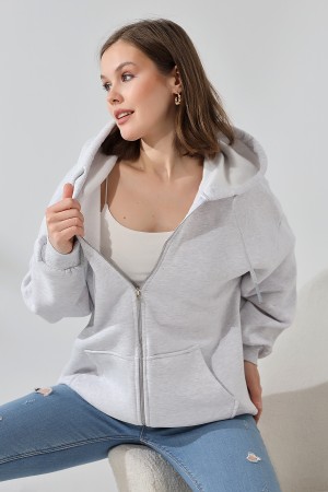 21618 KADIN 3 İP PENYE KOMPAKT  ŞARDONLU METAL FERMUARLI SALAŞ OVERSİZE KAPŞONLU KANGURU CEPLİ SWEATSHIRT 21618 KADIN 3 İP PENYE KOMPAKT  ŞARDONLU METAL FERMUARLI SALAŞ OVERSİZE KAPŞONLU KANGURU CEPLİ SWEATSHIRT
