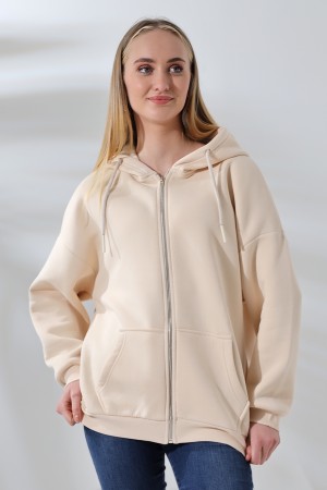 21618 KADIN 3 İP PENYE KOMPAKT  ŞARDONLU METAL FERMUARLI SALAŞ OVERSİZE KAPŞONLU KANGURU CEPLİ SWEATSHIRT 21618 KADIN 3 İP PENYE KOMPAKT  ŞARDONLU METAL FERMUARLI SALAŞ OVERSİZE KAPŞONLU KANGURU CEPLİ SWEATSHIRT