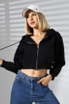 21652 KADIN 3 İP PENYE COMP. ŞARD. METAL FERMUARLI KAPŞONLU KANG CEPLİ GENİŞ SALAŞ KISA METAL FERM  SWETSHIRT