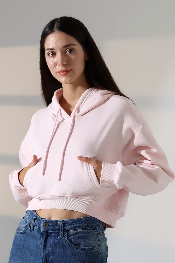 21968 KADIN 3 İP PENYE KOMPAKT ŞARDONLU SALAŞ ÖN ETEĞİ İÇE DOĞRU OVAL KAPŞONLU KANGURU CEPLİ SWEATSHIRT