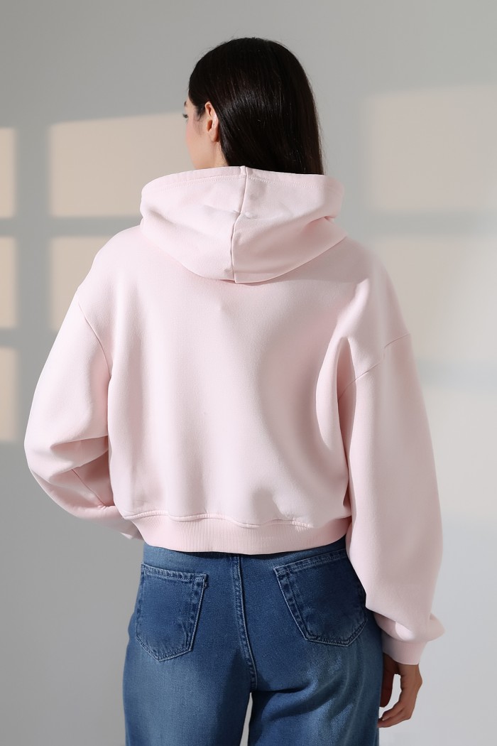 21968 KADIN 3 İP PENYE KOMPAKT ŞARDONLU SALAŞ ÖN ETEĞİ İÇE DOĞRU OVAL KAPŞONLU KANGURU CEPLİ SWEATSHIRT