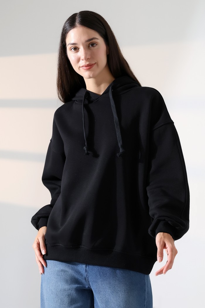 21966  KADIN 3 İP PENYE KOMPAKT ŞARDONLU SALAŞ OVERSİZE KAPŞONLU SWEATSHIRT