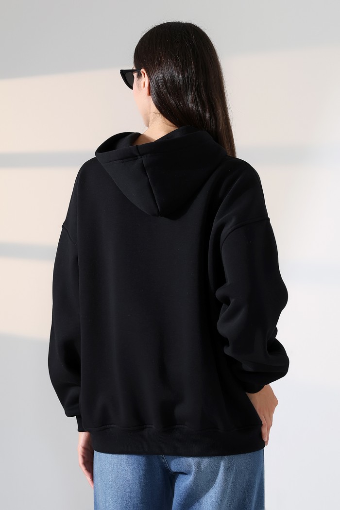 21966  KADIN 3 İP PENYE KOMPAKT ŞARDONLU SALAŞ OVERSİZE KAPŞONLU SWEATSHIRT