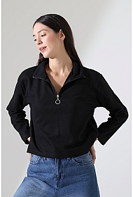 21986 KADIN SELANİK FERMUARLI GÖMLEK YAKA SWEATSHIRT 