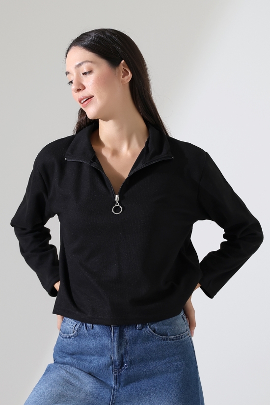 21986 KADIN SELANİK FERMUARLI GÖMLEK YAKA SWETSHIRT 