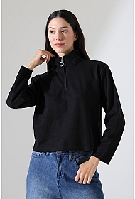 21986 KADIN SELANİK FERMUARLI GÖMLEK YAKA SWEATSHIRT 