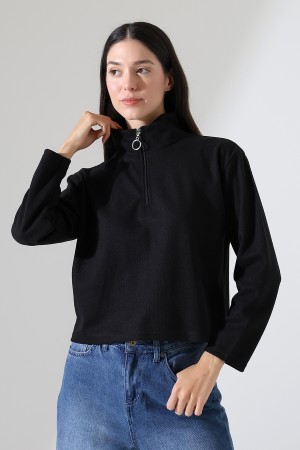 21986 KADIN SELANİK FERMUARLI GÖMLEK YAKA SWEATSHIRT  21986 KADIN SELANİK FERMUARLI GÖMLEK YAKA SWEATSHIRT