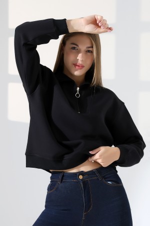21971 KADIN 3 İP KAMYONCU FERMUARLI KAŞG YAKA  SALAŞ GENİŞ SWEATSHIRT 21971 KADIN 3 İP KAMYONCU FERMUARLI KAŞG YAKA  SALAŞ GENİŞ SWEATSHIRT