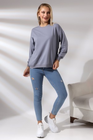 20814 KADIN OVERSİZE 2İP SALAŞ GENİŞ SWETSHIRT