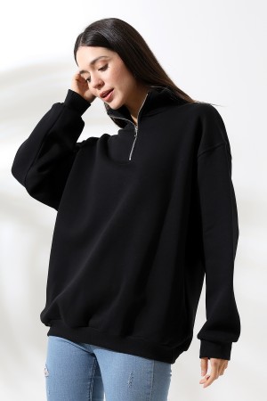 21622 KADIN METAL FERMUARLI KAMYONCU YAKA  PENYE KOMPAKT ŞARD.3 İP  SALAŞ OVERSİZE SWEATSHIRT 21622 KADIN METAL FERMUARLI KAMYONCU YAKA  PENYE KOMPAKT ŞARD.3 İP  SALAŞ OVERSİZE SWEATSHIRT