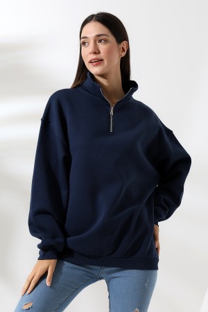 21622 KADIN METAL FERMUARLI KAMYONCU YAKA  PENYE KOMPAKT ŞARD.3 İP  SALAŞ OVERSİZE SWEATSHIRT 21622 KADIN METAL FERMUARLI KAMYONCU YAKA  PENYE KOMPAKT ŞARD.3 İP  SALAŞ OVERSİZE SWEATSHIRT