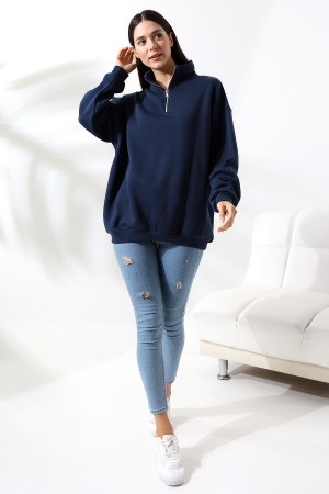 21622 KADIN METAL FERMUARLI KAMYONCU YAKA  PENYE KOMPAKT ŞARD.3 İP  SALAŞ OVERSİZE SWEATSHIRT 21622 KADIN METAL FERMUARLI KAMYONCU YAKA  PENYE KOMPAKT ŞARD.3 İP  SALAŞ OVERSİZE SWEATSHIRT