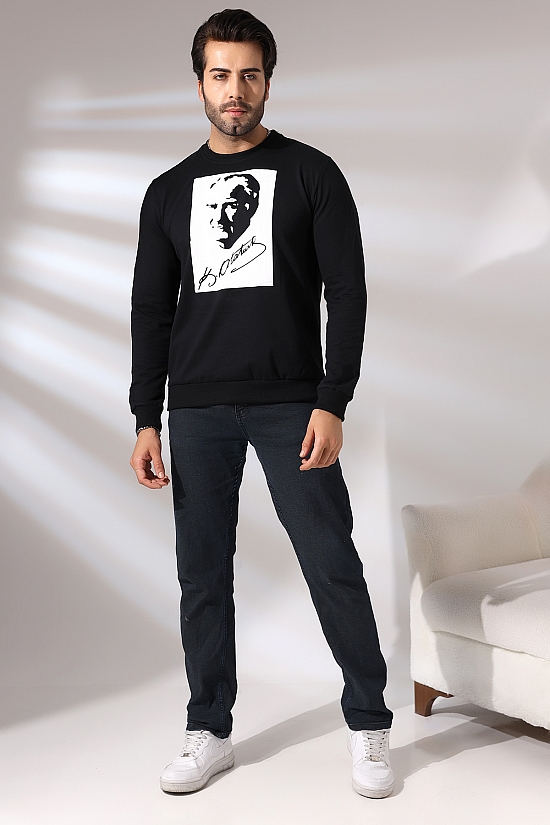 19157 K. ATATÜRK  BASKILI BİSİKLET YAKA 2 İP ERKEK SWETSHİRT 