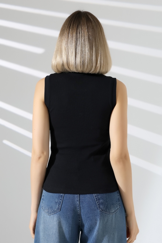 22126 KADIN GÖMLEK YAKA KISA KOL METAL FERMUARLI FULL LYC 2X2 KALIN FAYN KAŞGORSE TSHIRT 