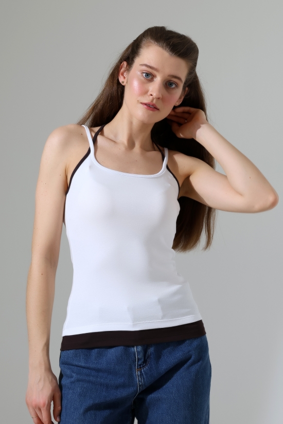 22074 KADIN FULL LYC RİB ÇİFT GARNİ BİYELİ ÇİFT İP ASKILI ETEĞİ GARNİ PARÇALI ATLET 