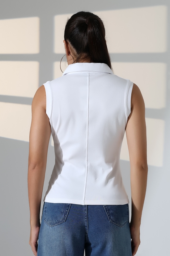 22112  KADIN GÖMLEK YAKA KOLSUZ GİZLİ FERMUARLI  FULL LYC RİBANA YANLARI KUPLU PARÇALI ETEĞİ VOLANLI TSHIRT 