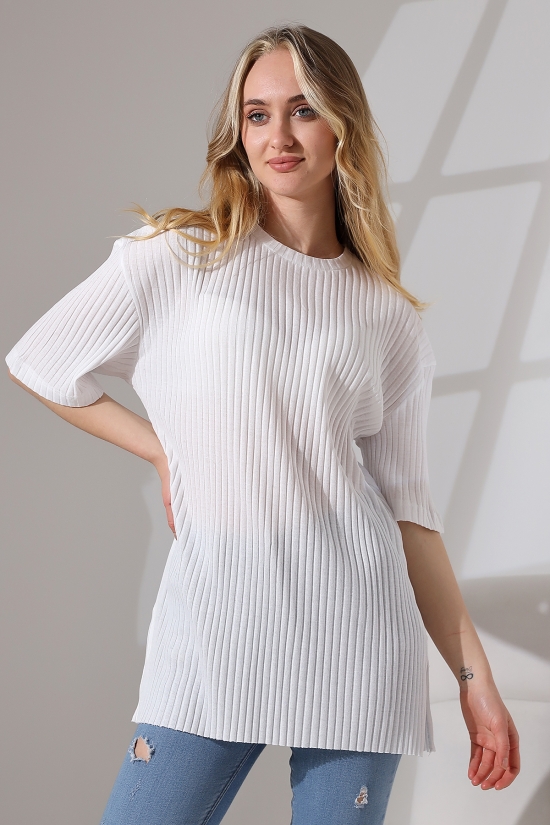 21493 BAYAN 7X4 KAŞGORSE  OVERSİZE  YANLARI YIRTMAÇLI BİSİKLET TUNİK TSHIRT
