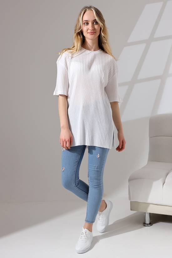 21493 BAYAN 7X4 KAŞGORSE  OVERSİZE  YANLARI YIRTMAÇLI BİSİKLET TUNİK TSHIRT