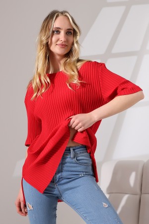 21493 KADIN 7X4 KAŞGORSE  OVERSİZE  YANLARI YIRTMAÇLI BİSİKLET TUNİK TSHIRT