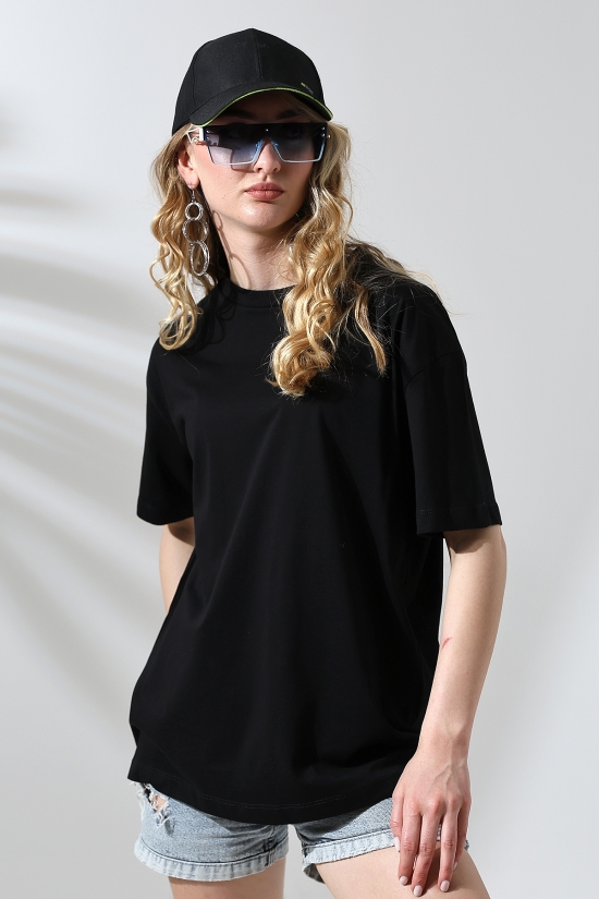 21752 KADIN OVERSİZE KOMPAKT PAMUKLU KISA KOL BİSİKLET TSHIRT