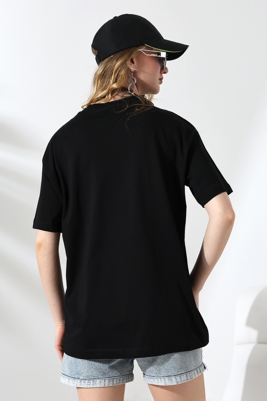 21752 KADIN OVERSİZE KOMPAKT PAMUKLU KISA KOL BİSİKLET TSHIRT