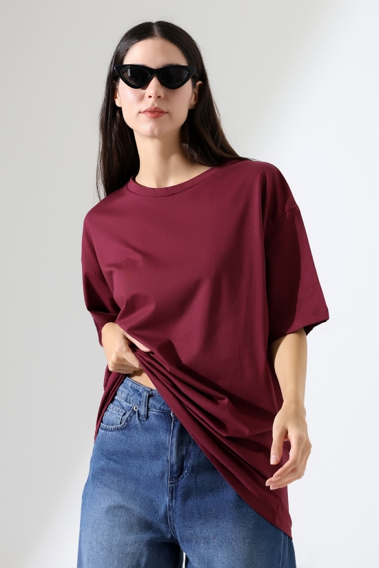 21752 KADIN OVERSİZE KOMPAKT PAMUKLU KISA KOL BİSİKLET TSHIRT