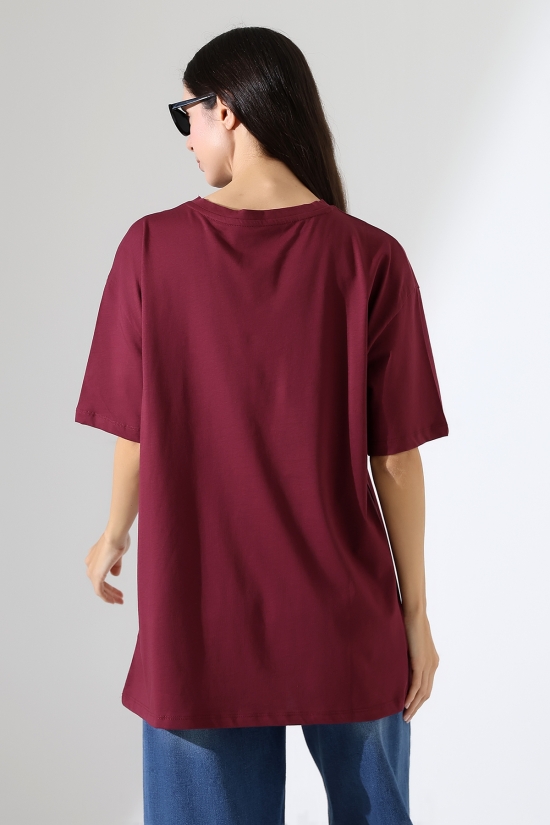 21752 KADIN OVERSİZE KOMPAKT PAMUKLU KISA KOL BİSİKLET TSHIRT