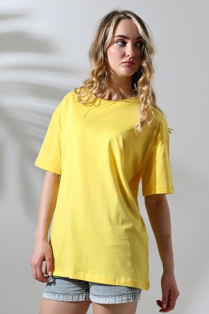 21752 KADIN OVERSİZE KOMPAKT PAMUKLU KISA KOL BİSİKLET TSHIRT