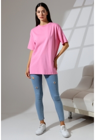 21752 KADIN OVERSİZE KOMPAKT PAMUKLU KISA KOL BİSİKLET TSHIRT