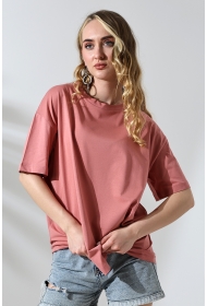 21752 KADIN OVERSİZE KOMPAKT PAMUKLU KISA KOL BİSİKLET TSHIRT