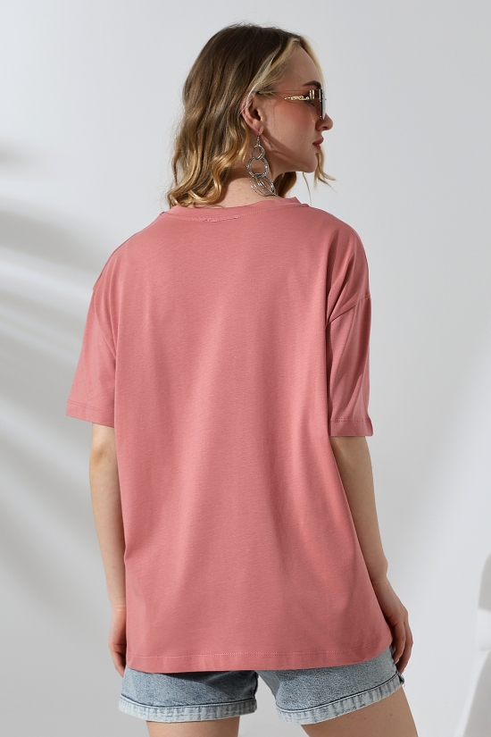 21752 KADIN OVERSİZE KOMPAKT PAMUKLU KISA KOL BİSİKLET TSHIRT