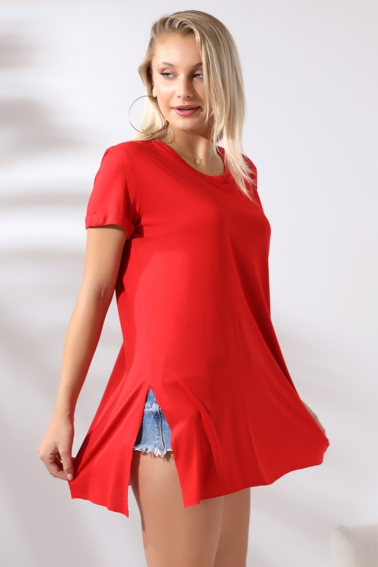 19598 BAYAN KISA KOL KATLAMA. YANL YARI DİKİŞSİZ VE YIRTM.VSK BİSİKLET YAKA TUNİK TSHIRT