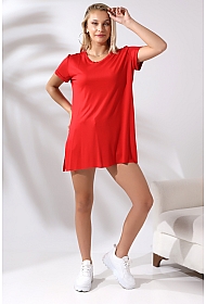 19598 KADIN KISA KOL KATLAMA. YANL YARI DİKİŞSİZ VE YIRTM.VSK BİSİKLET YAKA TUNİK TSHIRT