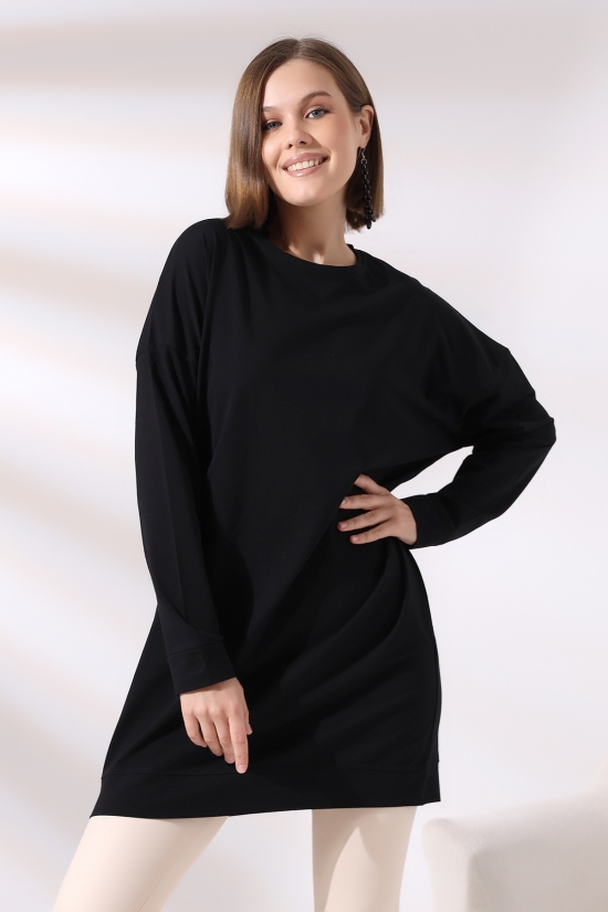 19186 BAYAN LYC COMPACK BİSİKLET YAKA UZUN KOL SALAŞ YAKA-KOL-ETEĞİ MANŞETLİ  TUNİK 