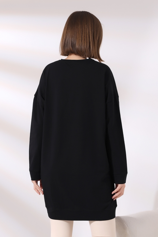 19186 BAYAN LYC COMPACK BİSİKLET YAKA UZUN KOL SALAŞ YAKA-KOL-ETEĞİ MANŞETLİ  TUNİK 