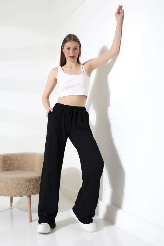 21959 KADIN JAKARLI KUMAŞ  CEPLİ İNCE BELLASTİKLİ PAÇASI AÇIK SALAŞ PANTOLON 