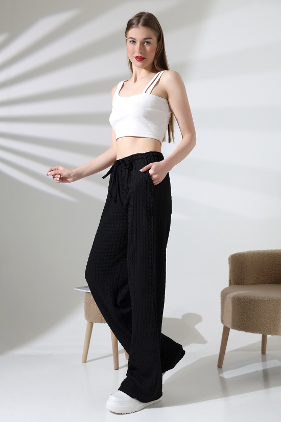 21959 KADIN JAKARLI KUMAŞ  CEPLİ İNCE BELLASTİKLİ PAÇASI AÇIK SALAŞ PANTOLON 