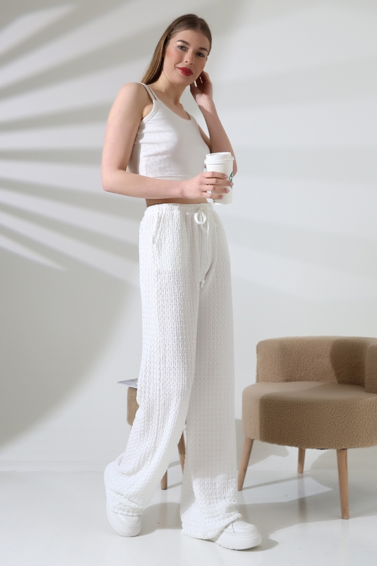 21959 KADIN JAKARLI KUMAŞ  CEPLİ İNCE BELLASTİKLİ PAÇASI AÇIK SALAŞ PANTOLON 