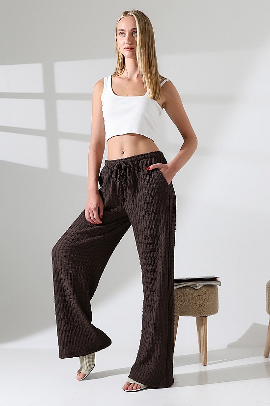 21959 KADIN JAKARLI KUMAŞ  CEPLİ İNCE BELLASTİKLİ PAÇASI AÇIK SALAŞ PANTOLON 