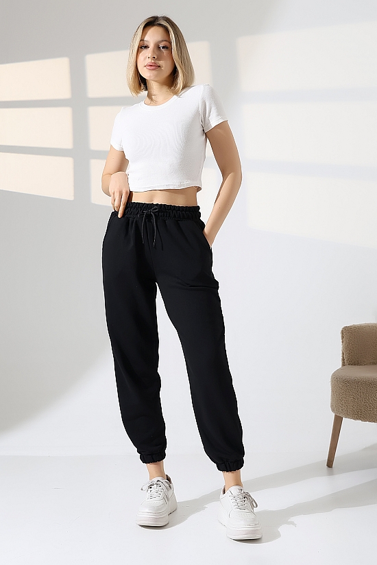 22169 KADIN DİAGONEL ŞARDONSUZ 3 İP PENYE KOMPAKT PAÇASI LASTİKLİ EŞOFMAN PANTOLON 