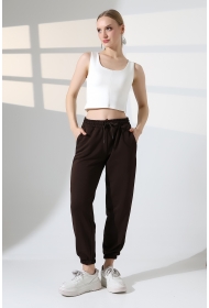 22169 KADIN DİAGONEL ŞARDONSUZ 3 İP PENYE KOMPAKT PAÇASI LASTİKLİ EŞOFMAN PANTOLON 