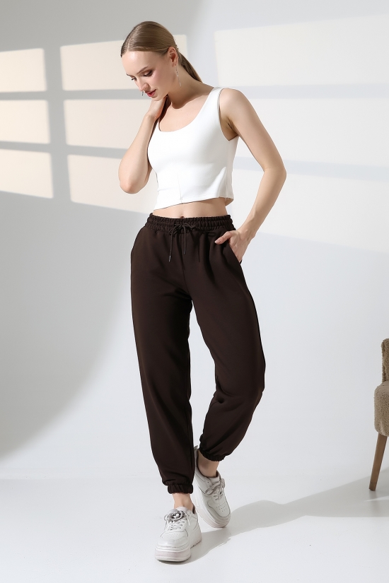 22169 KADIN DİAGONEL ŞARDONSUZ 3 İP PENYE KOMPAKT PAÇASI LASTİKLİ EŞOFMAN PANTOLON 