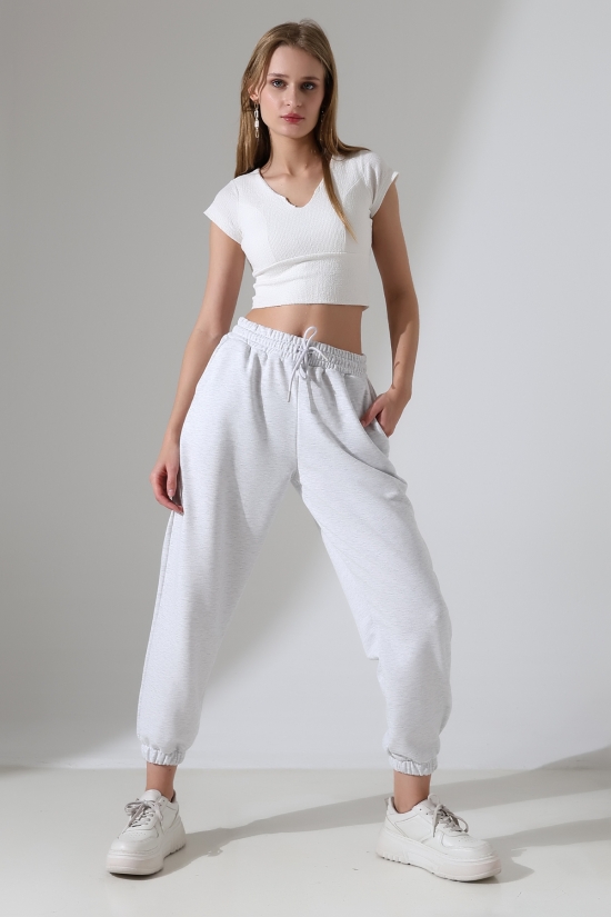 22169 KADIN DİAGONEL ŞARDONSUZ 3 İP PENYE KOMPAKT PAÇASI LASTİKLİ EŞOFMAN PANTOLON 