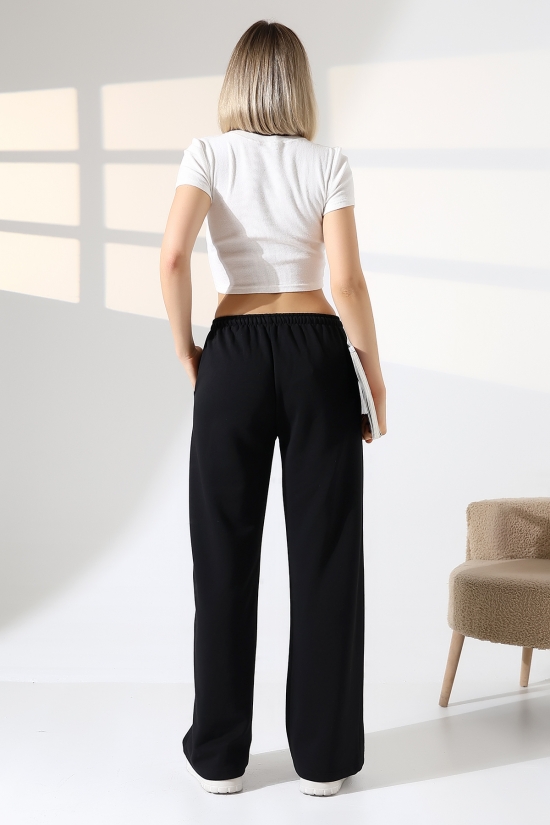 22182 KADIN DİAGONEL ŞARDONSUZ 3 İP PENYE KOMPAKT İNCE KEMERLASTİKLİ PALAZZO PAÇASI AÇIK EŞOFMAN PANTOLON 