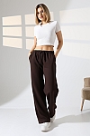 22182 KADIN DİAGONEL ŞARDONSUZ 3 İP PENYE KOMPAKT İNCE KEMERLASTİKLİ PALAZZO PAÇASI AÇIK EŞOFMAN PANTOLON 