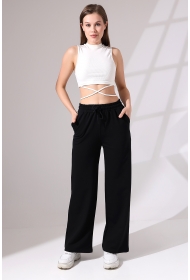 21655 KADIN FULL LYC PENYE KOMPAKT 2 İPLİK CEPLİGENİŞ  PAÇASI AÇIK PANTOLON 