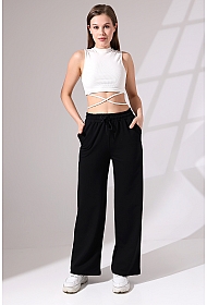 21655 KADIN FULL LYC PENYE KOMPAKT 2 İPLİK CEPLİGENİŞ  PAÇASI AÇIK PANTOLON 